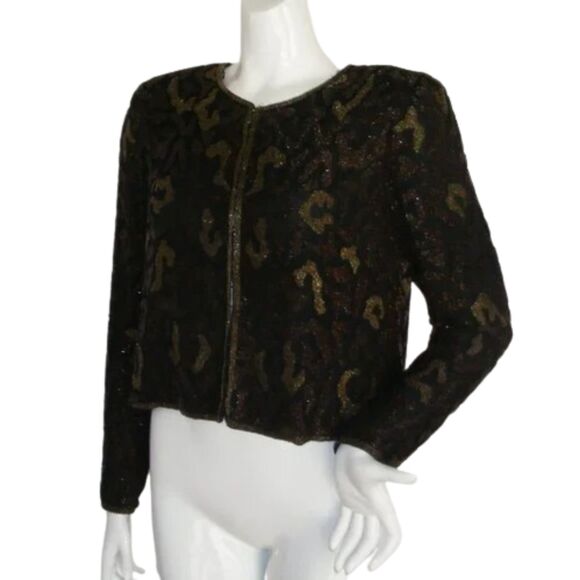 new STENAY Evening Jacket, S, Fully beaded, Leopard print, Black/Brown/Gold - Picture 4 of 13